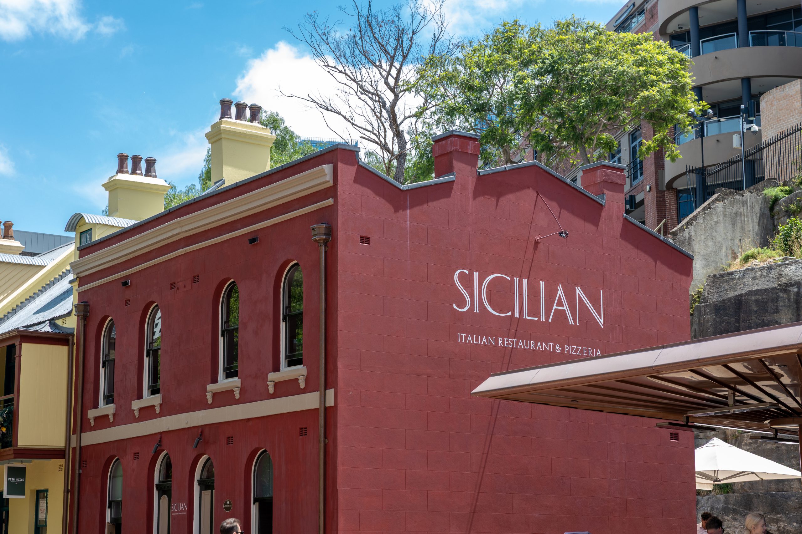 Sicilian Restaurant red facade in The Rocks